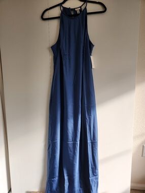 A New Day Blue Satin Maxi Dress XL Tie Back Slip Dress Elegant Minimalist NWT